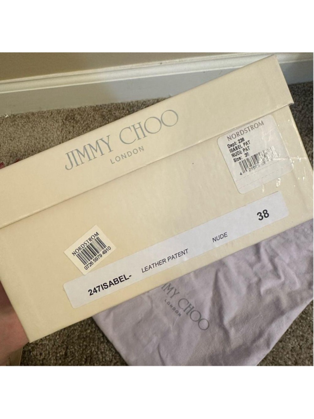 Jimmy Choo Nude Patent Leather Peep Toe Pumps Size 38 - Picture 9 of 10